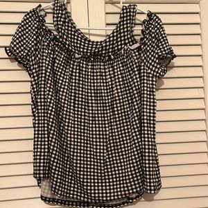 Boohoo black and white off the shoulder shirt